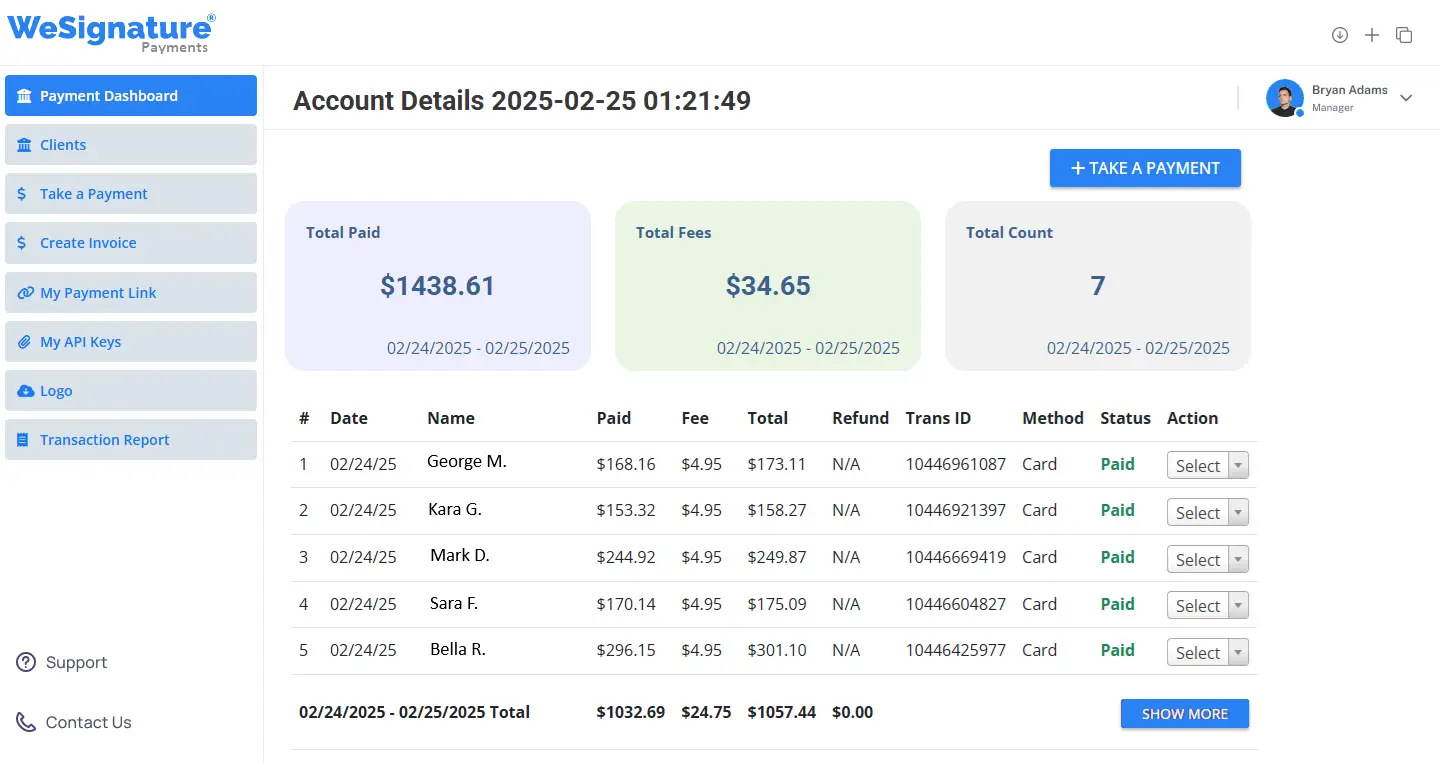 WeSignature Payments Dashboard