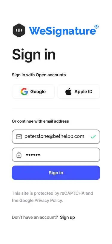 Sign in page